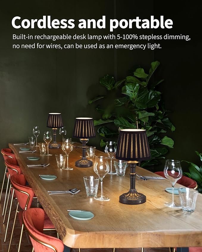 KDG Cordless Portables Table Lamp Set of 2, LED Fabric Shade Small Desk Lamps, 5000mAh Battery Powered Lighting, 2700K Stepless Dimmable Light for Living Room, Dining Room, Bedroom (Mottled Silver)