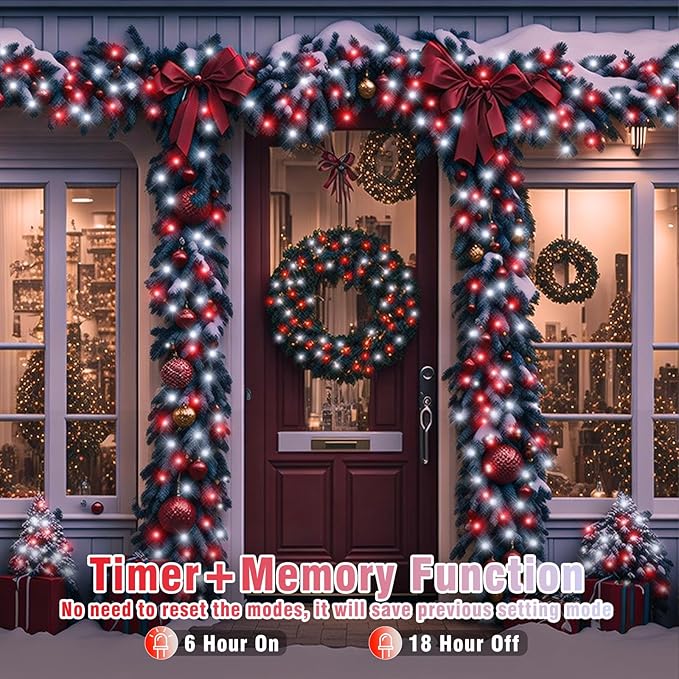 500 LED Christmas Lights Outdoor - 165ft Christmas String Lights 8 Modes Plug in Waterproof Twinkle Fairy Light with Timer Memory for Indoor Outside Bedroom Home Party Decoration, Red&White