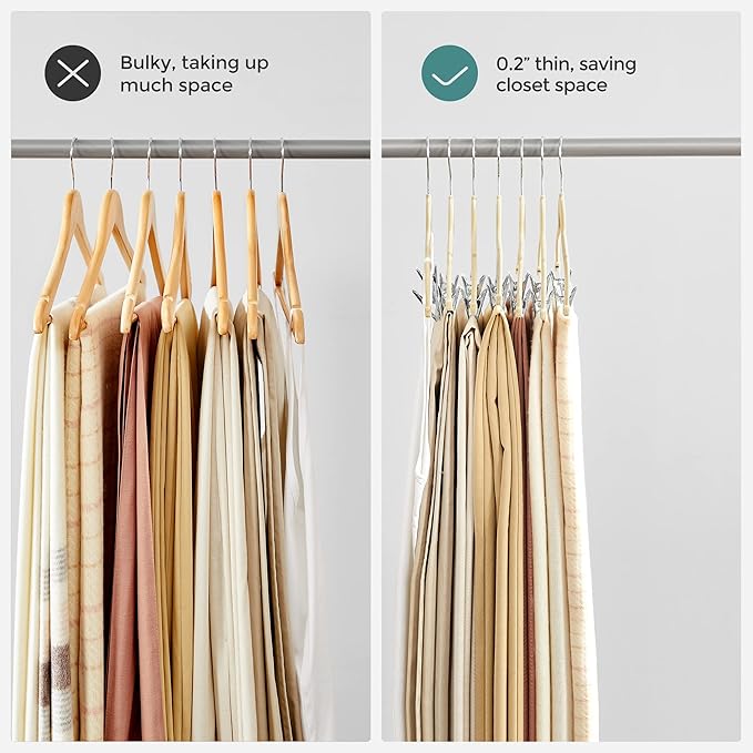 SONGMICS 30-Pack Pants Hangers, 16.7-Inch Long Velvet Hangers with Adjustable Clips, Heavy-Duty, Non-Slip Skirt Hangers, Space-Saving for Pants, Skirts, Coats, Dresses, Sandy Beige UCRF012M30