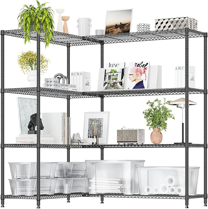IZEUK Linked Storage Racks, DIY Adjustable Heavy Duty Metal Shelving Unit for Corner, Ideal for Kitchen, Garage, Warehouse, and Garden (Black, 4 Tiers, 15.7" D x 33.5" W x 59.5" H, 1147 lbs Capacity)