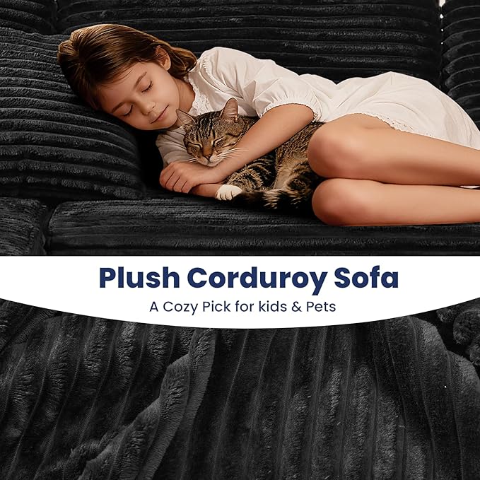 Bashaw 108" Cloud Sectional Couch Sofa with L-Shape Chaise, Modern Modular Sofa Couch Upholstered Couches for Living Room Bedroom, No Assembly Required (Black, L Shape)