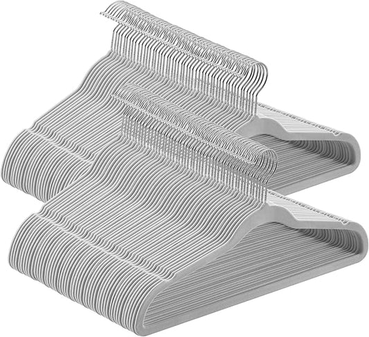 SONGMICS Velvet Hangers 100 Pack, Non-Slip Clothes Hangers with Silver-Colored Swivel Hooks, Slim Space-Saving for Closet, Heavy-Duty, Dove Gray UCRF026GD03S