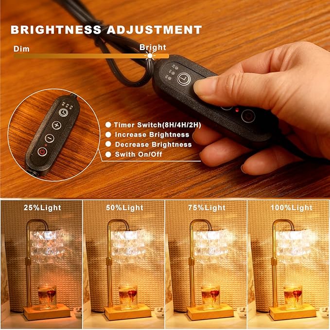 Candle Warmer Lamp 4 Color Changed with Timer and Dimmer, Electric Wax Warmer Height Adjustable,Fake Crystal Shape Table Light No Flame Ideal Gift for Mom Women,Men,Home Bedroom Decoration