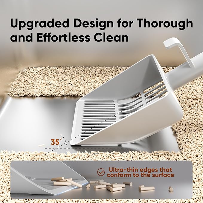 Large Cat Litter Scoop, Heavy-Duty Litter Scoop with Dual Sifting Holes for Fast & Fine Clumping, Kitty Litter Scooper with Long Handle & Easy-to-Hang Hook for Litter Box