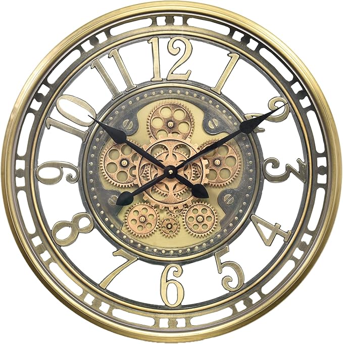 INFINITY TIME 21 Inch Moving Gears Wall Clock,Large Modern Decorative Wall Clocks for Living Room Decor,Brass Gold Roman Numeral