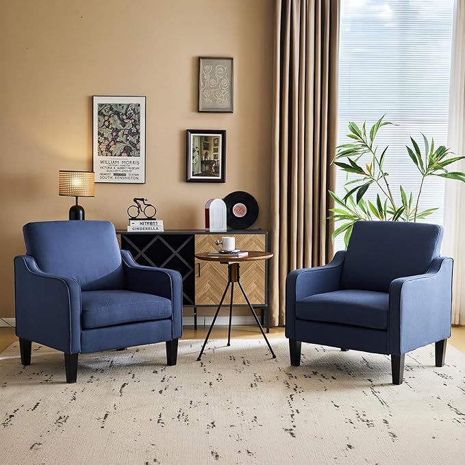 VINGLI Navy Blue Accent Chairs for Living Room, Line Comfy Upholstered Chair Mid Century Modern Armchair for Bedroom, Home Office, Small Spaces, Apartment