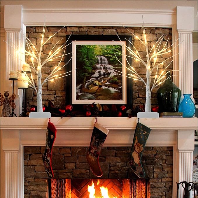 Set of 2 Warm White Birch Tree Light with Battery or USB Powered 24 LED Fairy Light Spirit Tree Tabletop Twinkling Tree Light Decor for Home Party Bedroom Wedding Thanksgiving Christmas Decoration