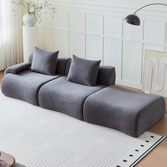 Modular Sectional Cloud Couch Grey Sofa 114" Boneless Couch for Living Room with L Shaped, Modern Comfy Couches Set with 2 Seat & Pillow - Compressed Sofa, No Assembly Required