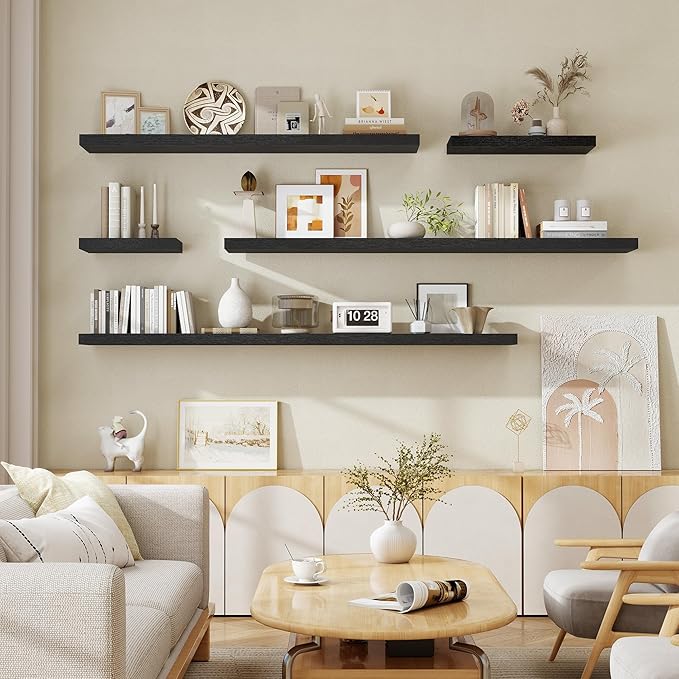 Fun Memories 66 Inch Fireplace Mantel Shelf with Invisible Bracket, 8 Inch Deep Floating Shelf for Living Room, Kitchen, Farmhouse, Black