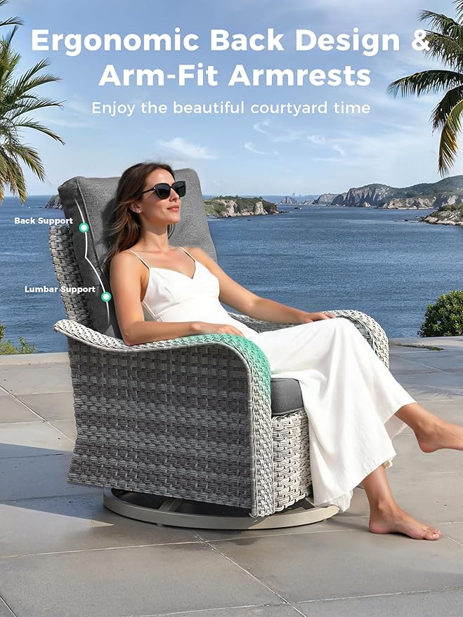 3 Piece Outdoor Wicker Patio Furniture Set,High Back Swivel Rocker Patio Chairs with 4" Thickened Cushions & Side Table, All-Weather PE Rattan for Garden, Backyard, Porch, Black