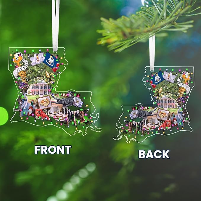 FLAGWIX Christmas Louisiana Gifts for Women Men - Acrylic Ornaments 2025 for Tree Decorations - Louisiana Christmas Ornaments with New Orleans and Mardi Gras Decorations, Gifts for Mom Dad Friends