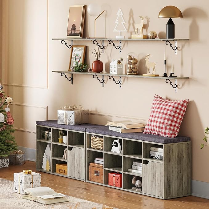 DINZI LVJ Long Wall Shelves, 23.6" Large Floating Shelves Set of 2, Farmhouse Display Shelf Wall Mounted with Heavy Duty Brackets, Easy Assembly for Kitchen, Bathroom, Bedroom, Balcony, Gray Wash