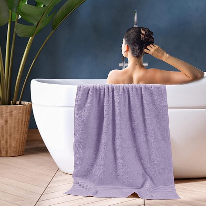 BOUTIQUO 100% Cotton 2 Pack Bath Towel Set 28x55 inches,Eco-Friendly Large Bath Towels,Compact Quickdry Lightweight Soft & Highly Absorbent Bath Towel, Ideal for Everyday Gym Travel Camp Pool - Purple
