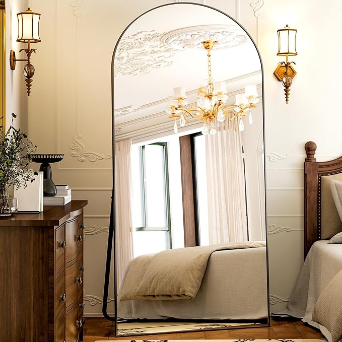 GLSLAND-77 x38 Arched Full Length Mirror - Oversize Floor Mirrors Aluminum Alloy Frame Full Body Dressing Mirror for Bedroom Living Room,Black