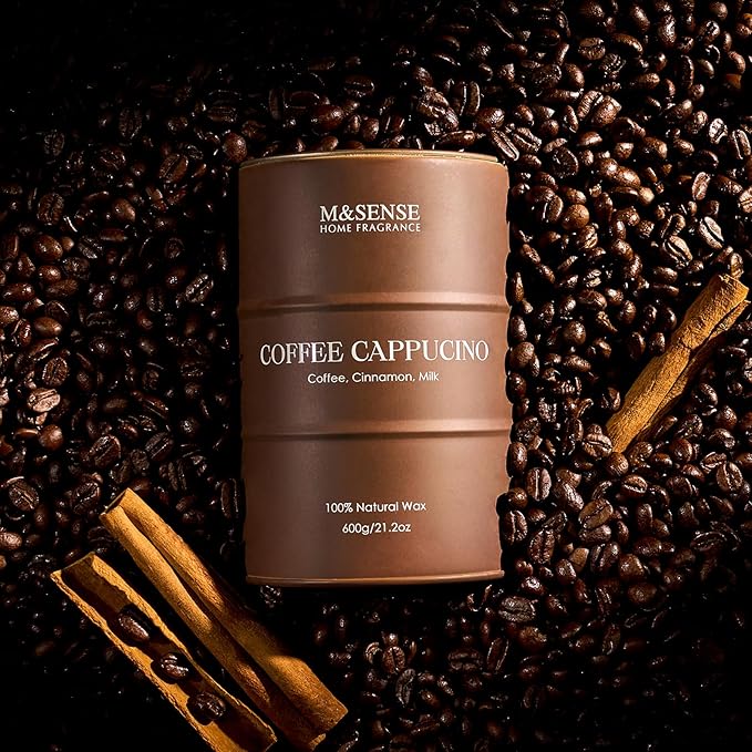 M&SENSE Coffee Cappucina Large Scented Candles Christmas Decor, Hoilday Soy Wax Christmas Candle 21.2oz 120 Hours, Coffee Aroma Candle Unique Housewarming Appreciation Gifts