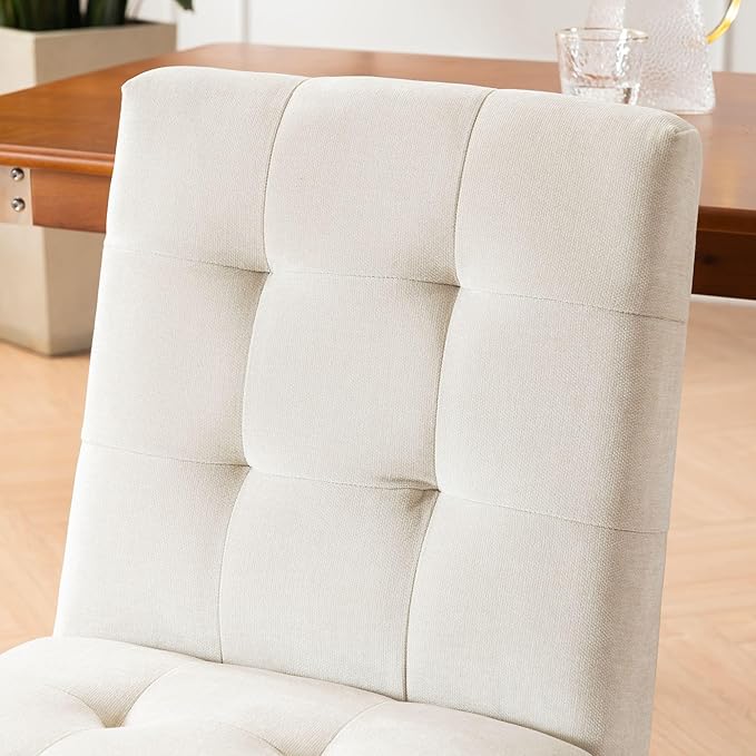 Rowill Modern Upholstered Dining Chairs Parsons Chair Linen Fabric Kitchen Chairs Tufted Armless Dining Room Chairs with Wood Legs Set of 2, Beige