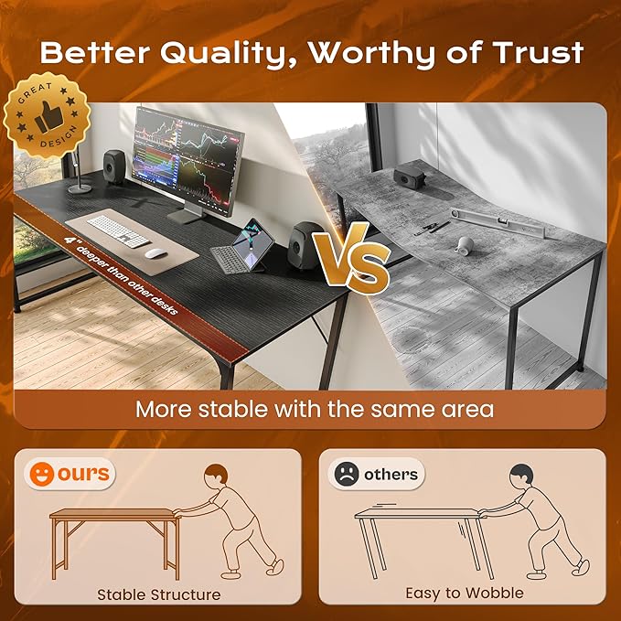 PRAISUN 40 X 24 Inch Computer Desk with Deeper Desktop, Gaming Office Writing Work Desk for Home Office, Study, Bedroom, Work from Home Desk, Metal Frame, Black