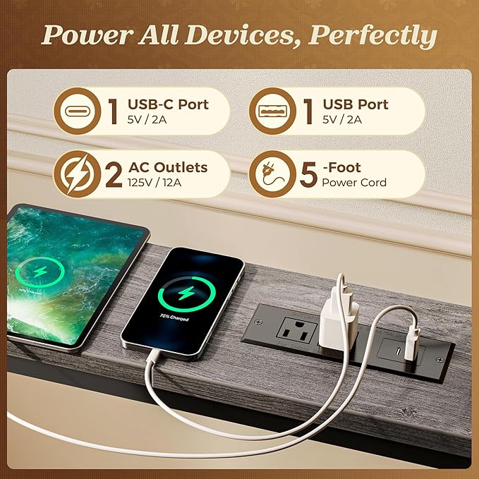 SUPERJARE 110.2 Inch Sofa Table with 2 Power Outlets and USB-C Port, 5.9 Inch Narrow Console Table with Storage, Extra-Long, for Entryway Hallway Couch Behind Sofa, Small Spaces, Grey