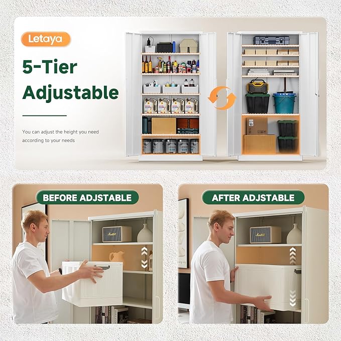 Letaya Metal Storage Cabinet with Lock Door Adjustable Shelf,72" Steel Lockers for Office, Home,School,Kitchen,Garage Tool Utility Cabinet (2 Door-White)
