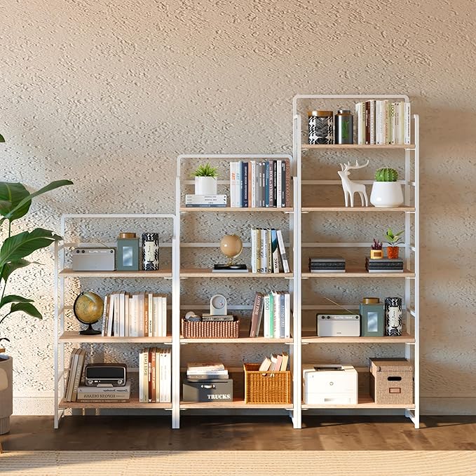 4NM No Assembly Folding Bookshelf, 3-Shelf 42.1" H Collapsible Foldable Bookcase Storage for Small Spaces, Natural White
