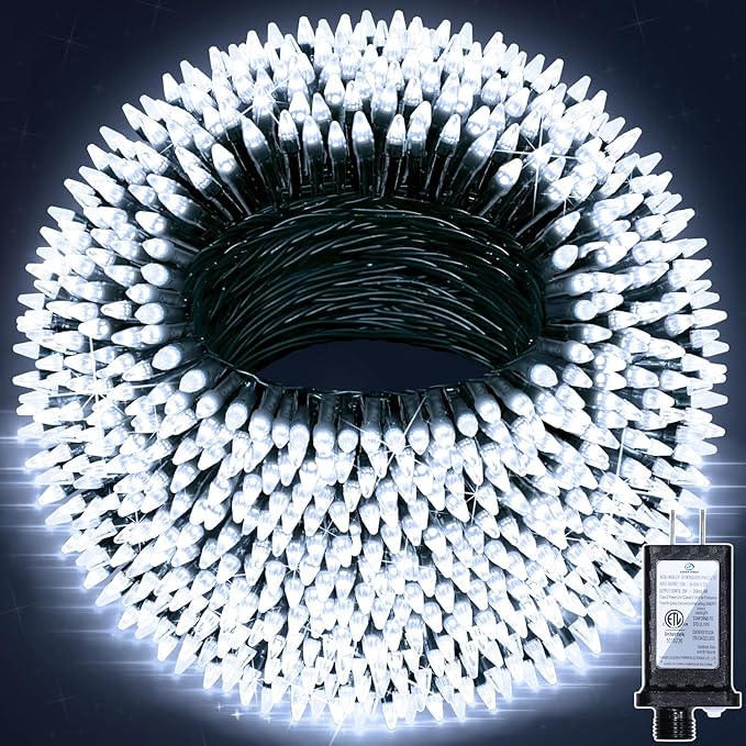 240FT 750LED Christmas Lights,12 Modes Cool White Outdoor String Lights with Timer & Dimmable, Waterproof Green Wire Christmas String Lights for Indoor Tree Xmas Patio Fence Wedding Party Decor