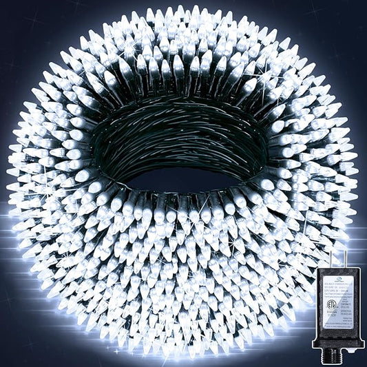 350LED 90FT Christmas Lights Indoor Outdoor, 12 Modes Cool White Outdoor String Lights with Timer & Dimmable, Green Wire Christmas String Lights for Tree Patio Yard Fence Bedroom Wedding Garden Decor