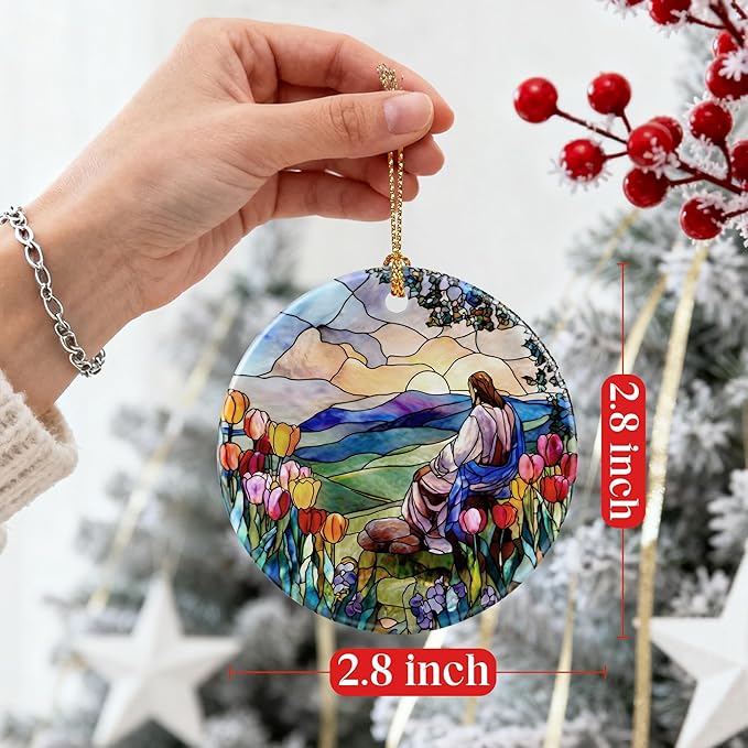 Jesus and Sunrise Ornament, Religious Christmas Ornaments, Christmas Decorations | Christian Holiday Decor, Easter Resurrection Gifts, Christian Gifts, Gift Exchange & Gift Idea, Giftbox Included