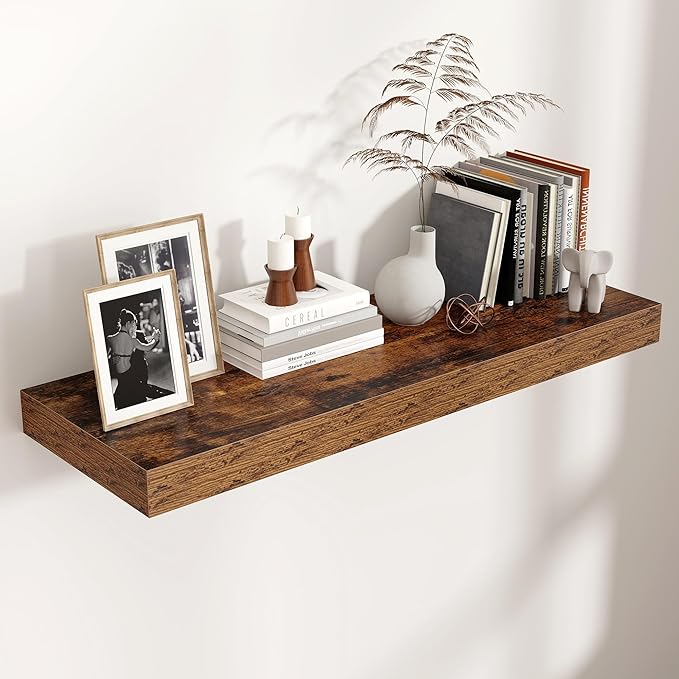 Floating Shelves for Wall, 36 Inch Wide x 12 Inch Deep Floating Shelves, Long Wood Floating Wall Shelf Shelves for Living Room Bathroom Bedroom Kitchen Home - (Brown, 36" W x 12" D x 2" H)
