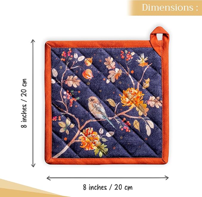 Maison d' Hermine Pot Holders Set 100% Cotton Heat Resistant Potholders 8" x 8" Hot Pads with Loop for Thanksgiving Christmas Decorations BBQ Baking Handling Hot Pans (Pack of 2, Kelim - Infinity)