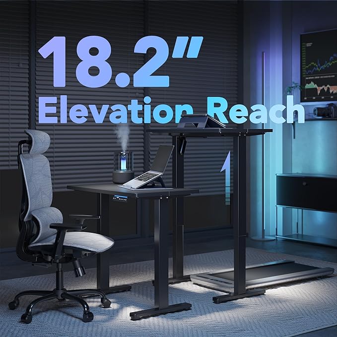 HUANUO AI-Powered Electric Standing Desk with Smart APP, Compatible with Alexa & Google, Adjustable Height, 6 Memory Settings, Sedentary Reminder, Ergonomic Sit-Stand Desk, 32-inch, Black