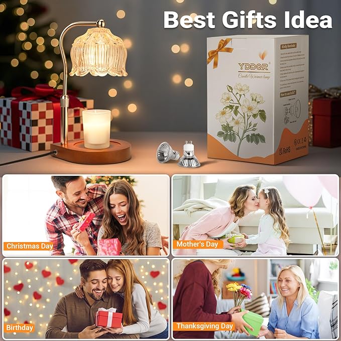 Candle Warmer Lamp with Timer Dimmer Adjustable Height, Gift for Women Mom, House Warming New Home Cozy Decor, Wax Melt Warmer for Jar Candles with 2 Bulbs