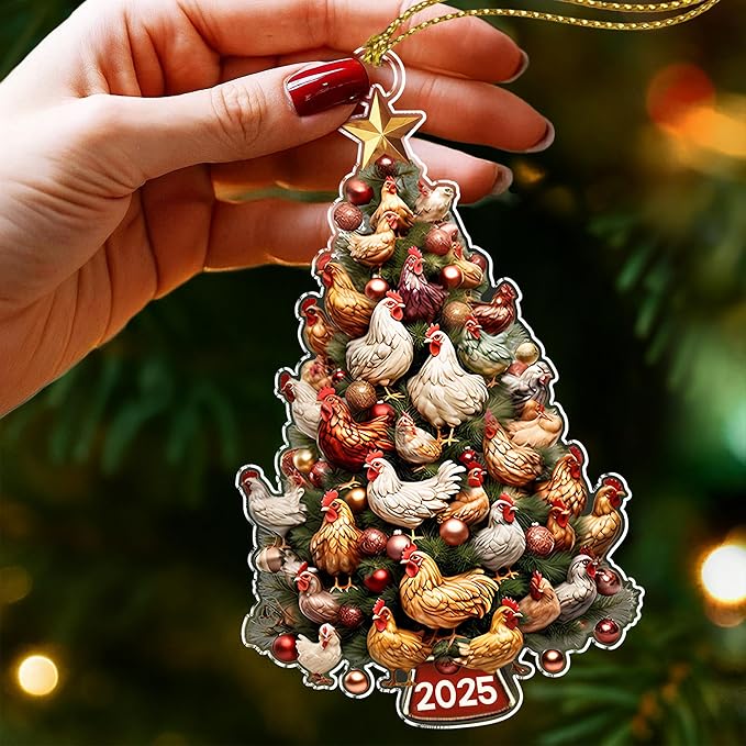 Chicken Ornament - Chicken Ornaments for Christmas Tree, Unique Gifts for Chicken Lovers, Farm Animal Christmas Ornaments, Rooster Ornament for Holiday Decoration, Ideal Animal Themed Gifts