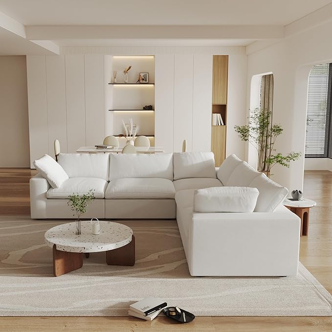 Cloud Couch Modular Sectional Sofa,160.6" Down Filled Convertible Sectional Sofa for Living Room,Modern V Shaped 5 Seater,Covers Removable & Washable, Khaki