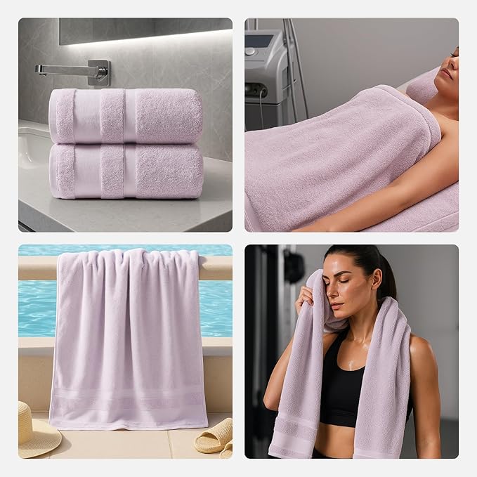 REDKISS 100% Cotton Bath Towels Set of 2, Extra Large Bath Sheets 35 X 70 Inches, 800 GSM, Quick Dry, Ultra Soft & Super Absorbent Bathroom Towel Sets for Bathroom, Gym, Spa, Pool & Hotel, Purple
