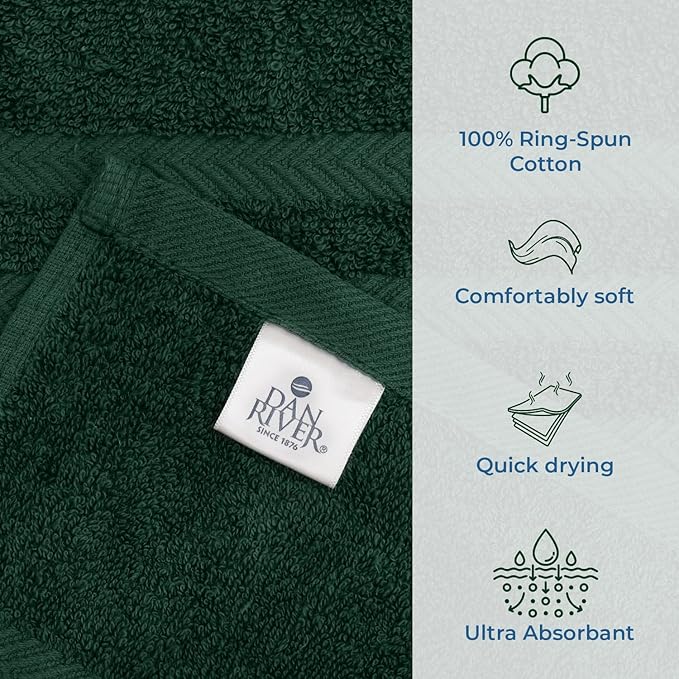 DAN RIVER 2 Pack Luxury Bath Sheets 35x70, 600 GSM, Soft & Quick Dry 100% Ring Spun Cotton Towels Ideal for Hotels, Spas, Gyms & Salons Extra Large, Hunter Green