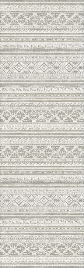 RUGSURE Washable Area Rugs 2'6'' x 8' - 1/6 Thick - Moroccan-Inspired -Stain & Water Resistant Non-Slip - Resistant Rug for Living Room, Bedroom, Nursery, Pet & Child Friendly (Grey)