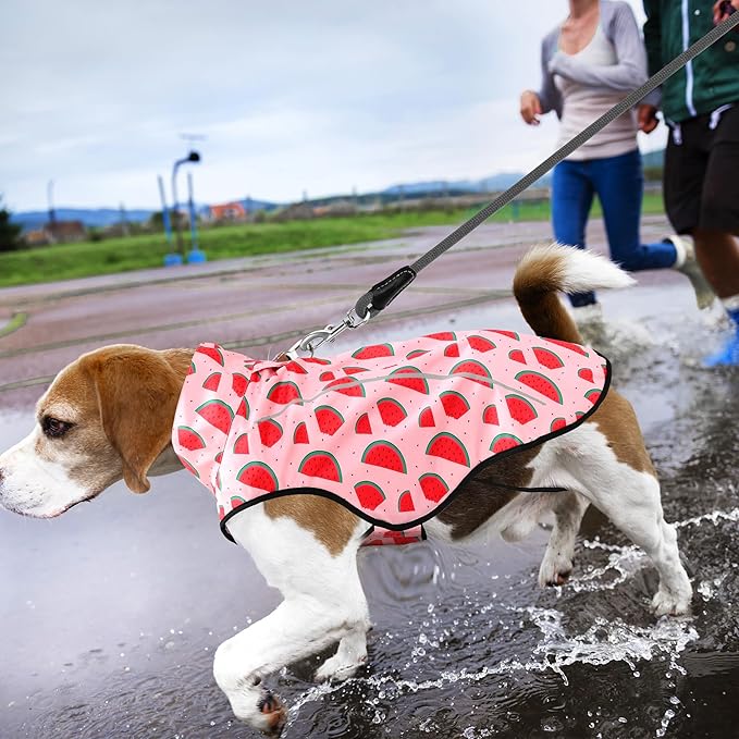 Mile High Life Dog Raincoat, Adjustable Waterproof Reflective Rain Jacket for Small Medium Large Dogs, Lightweight Breathable Pet Rain Coat with Leash Hole(Pink Watermelon,XS Chest 17-23")