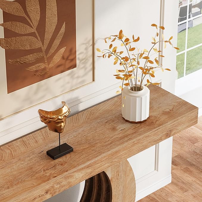 Tribesigns 63-Inch Console Sofa Table, Rustic Industrial Farmhouse Entryway Table, Narrow Long Couch Console Behind Sofa with Black Circle Base for Living Room Hallway, Light Brown