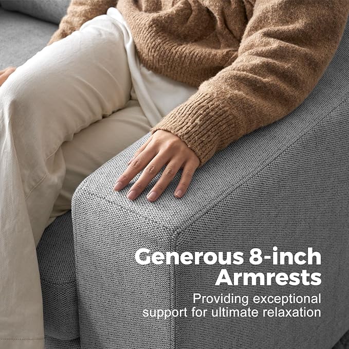 ABCASA 85" W Loveseat Couches for Living Room,Modern Linen Sofa with Removable Cover, Wide Armrest, Solid Wood Frame, Medium Firm Seat Cushion for Bedroom Office Apartment, Easy to Install, Grey