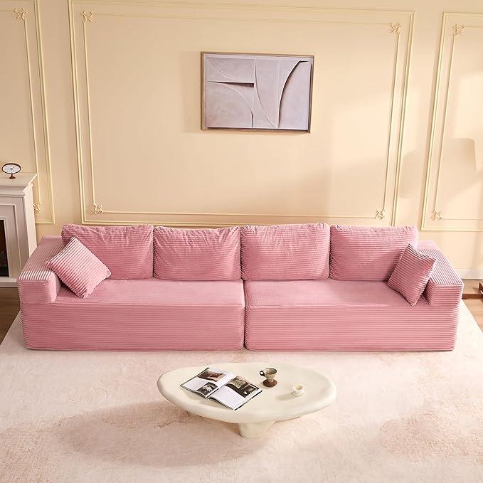 138" Modular Sofa Memory Foam Sectional Couches for Living Room, Sleeper Sofa Bed, Corduroy, Pink