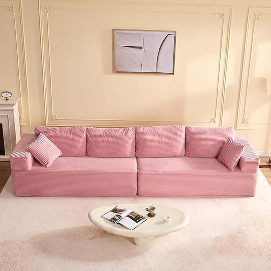 138" Modular Sofa Memory Foam Sectional Couches for Living Room, Sleeper Sofa Bed, Corduroy, Pink