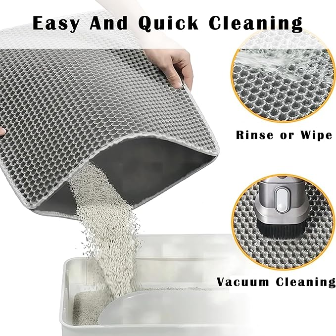 HCY&WLD 2-Pack Cat Litter Mat, Double Layer Honeycomb Waterproof Urine Proof Non-slip Litter Trapping Mat, Less Waste, Easy to Clean Cat Litter Box Mat, Kitty Indoor Supplies (Gray, 24x18 Inches)