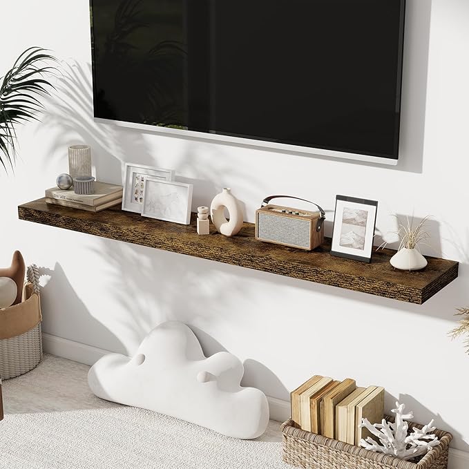 Floating Shelves for Wall, 28 Inch Floating Shelves Set of 2, Wall Mounted Rustic Wood Shelf for Bathroom, Living Room, Bedroom and Kitchen, Hanging Shelf for Storage, Books, Home Decor, Rustic Brown