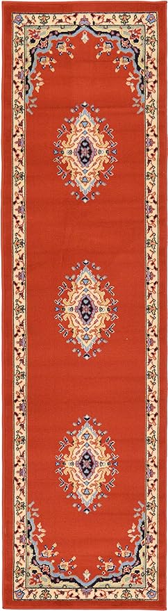 Unique Loom Reza Collection Traditional Persian Style Area Rug, 2 ft 2 in x 8 ft 2 in, Terracotta/Ivory