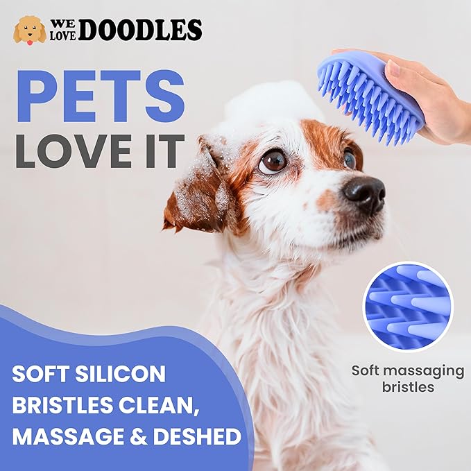 We Love Doodles Dog Conditioner & Dog Bath Brush - 2-in-1 Conditioner for Allergies & Itching, Lotion Treatment for Dogs, Pet Rubber Brush for Shower Scrubbing & Soothing Massage, for Puppy Grooming