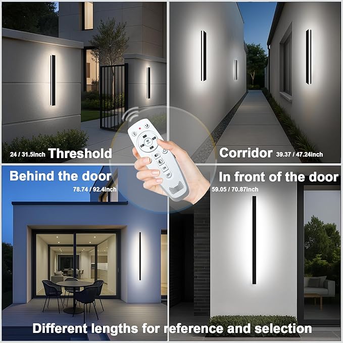 39 Inch Modern Outdoor Wall Lights, 3CCT Dimmable Outdoor Wall Sconce with Remote Control, IP65 Waterproof LED Long Exterior Linear Wall Light for House Garage(2 Pack)