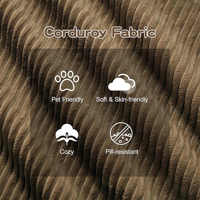 150" Modern Corduroy Cloud Sofa with Ottoman, L Shaped Boneless Modular Large Sectional Couches for Living Room, Brown 4 Seater Compressed Memory Foam Couch, Extra Deep Seat, No Assembly