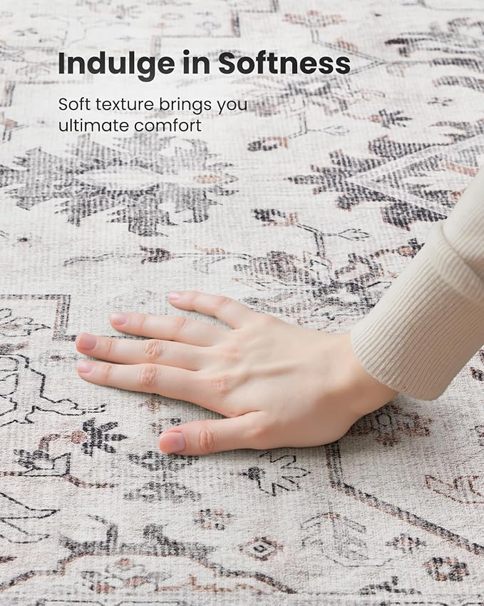 AMADA HOMEFURNISHING 6x9 Area Rugs, Blue Low-Profile Washable Rug with Non-Slip Backing & Durable Edge Binding, Vintage Rugs for Living Room, Bedroom, Dinning Room