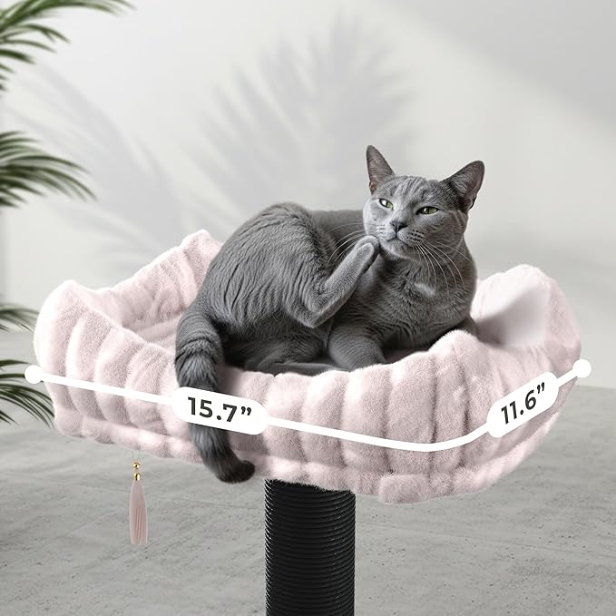 Modern Scratching Post for Indoor Cats - 15” High Cat Scratching Post with Bed Breeds - 15.7” x 11.6” Removable & Washable Cushion (Black Post with Pink Bed)