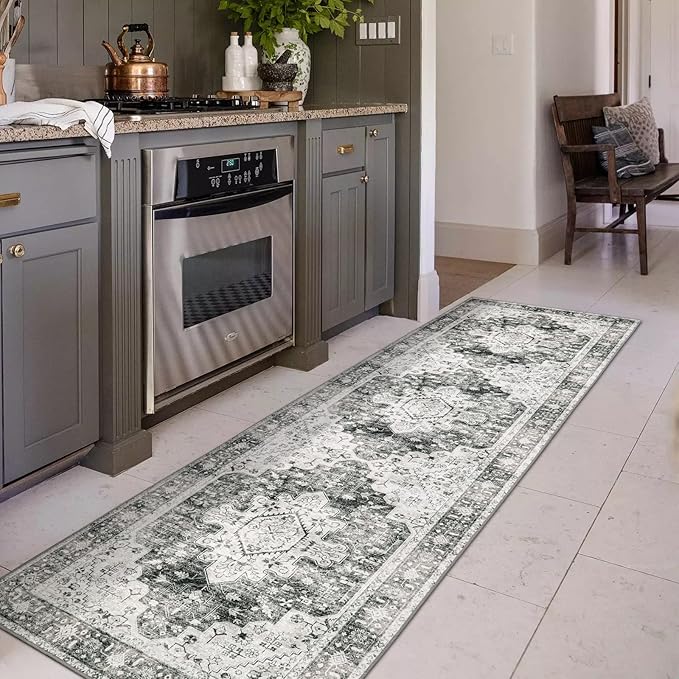Moynesa Ultra-Thin Washable Gray Hallway Runner Rug - 2'6"x8, Non Slip Non Shedding Pet Friendly Kitchen Bathroom Carpet for Coffee Bar Vanity Entryway